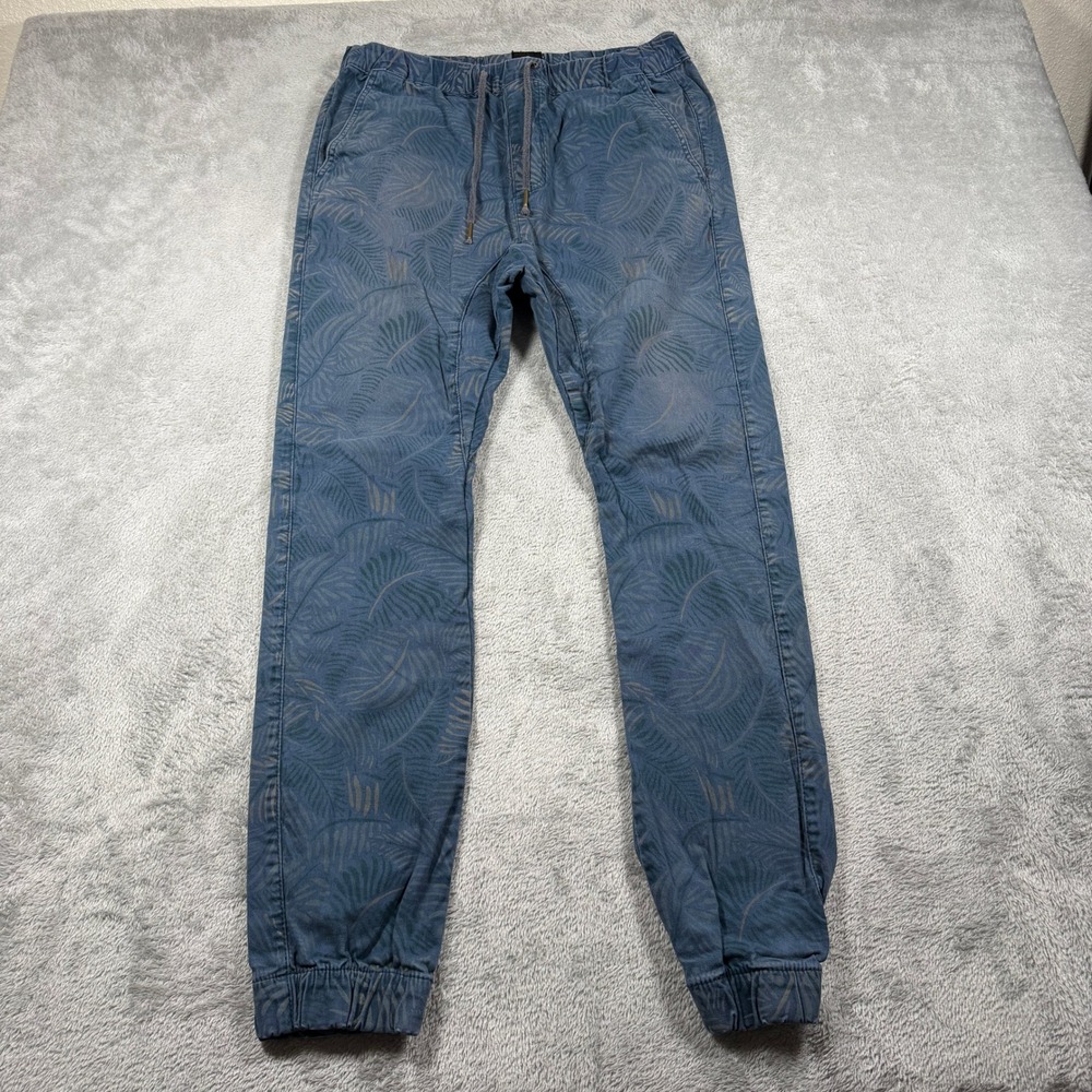 Zanerobe Sureshot Jogger Pants Mens 34 Blue Camo Palm Leaf Print Stretch